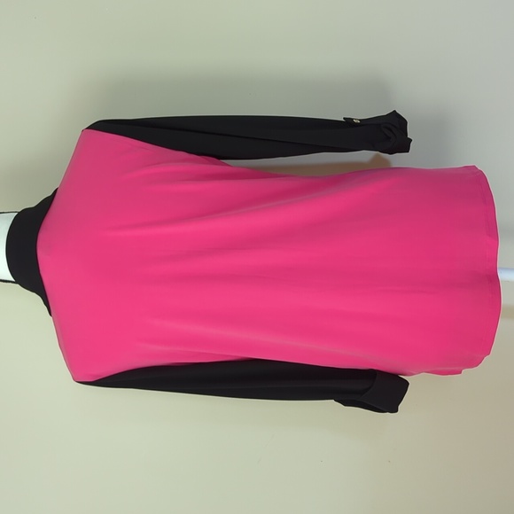 Jones NY Signature Tab Sleeve Button Down Blouse M Black Hot Pink - Picture 9 of 16